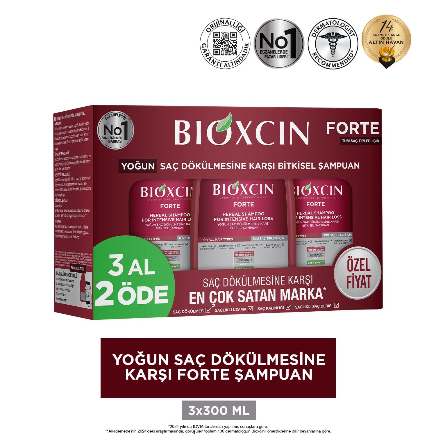 Bioxcin Forte Saç Dökülmesine Karşı Bakım Şampuanı 300 ml - 3 AL 2 ÖDE - Bioxcin