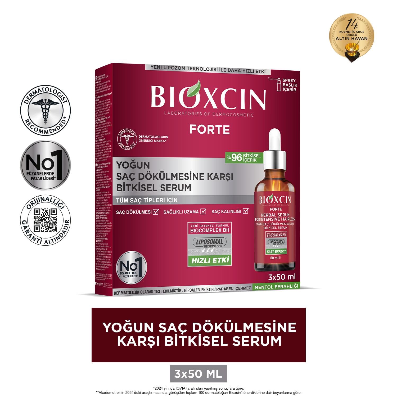 Bioxcin Forte Yoğun Saç Dökülmesine Karşı Bitkisel Serum 3x50ml - Bioxcin