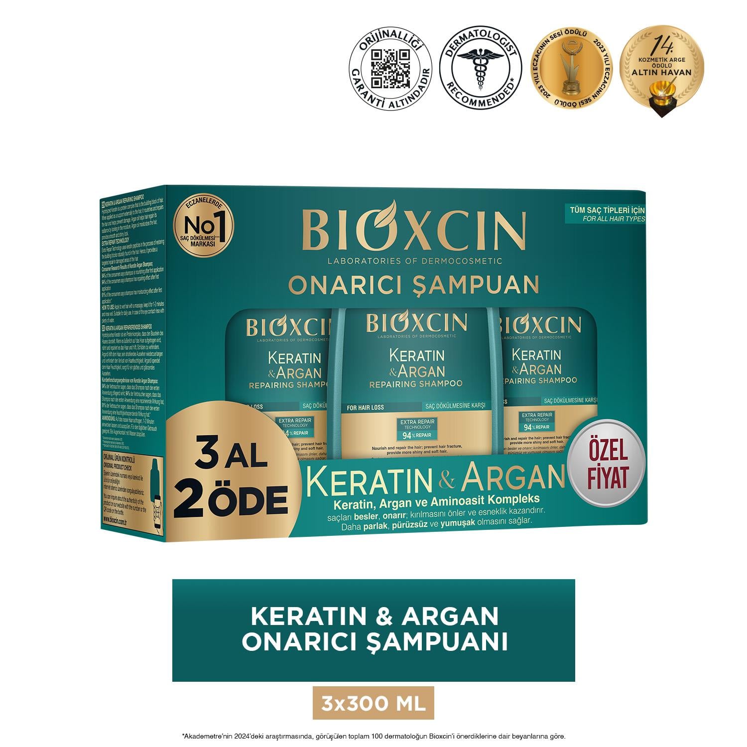 Bioxcin Keratin ve Argan Onarıcı Şampuan 300 ml - 3 Al 2 Öde - Bioxcin