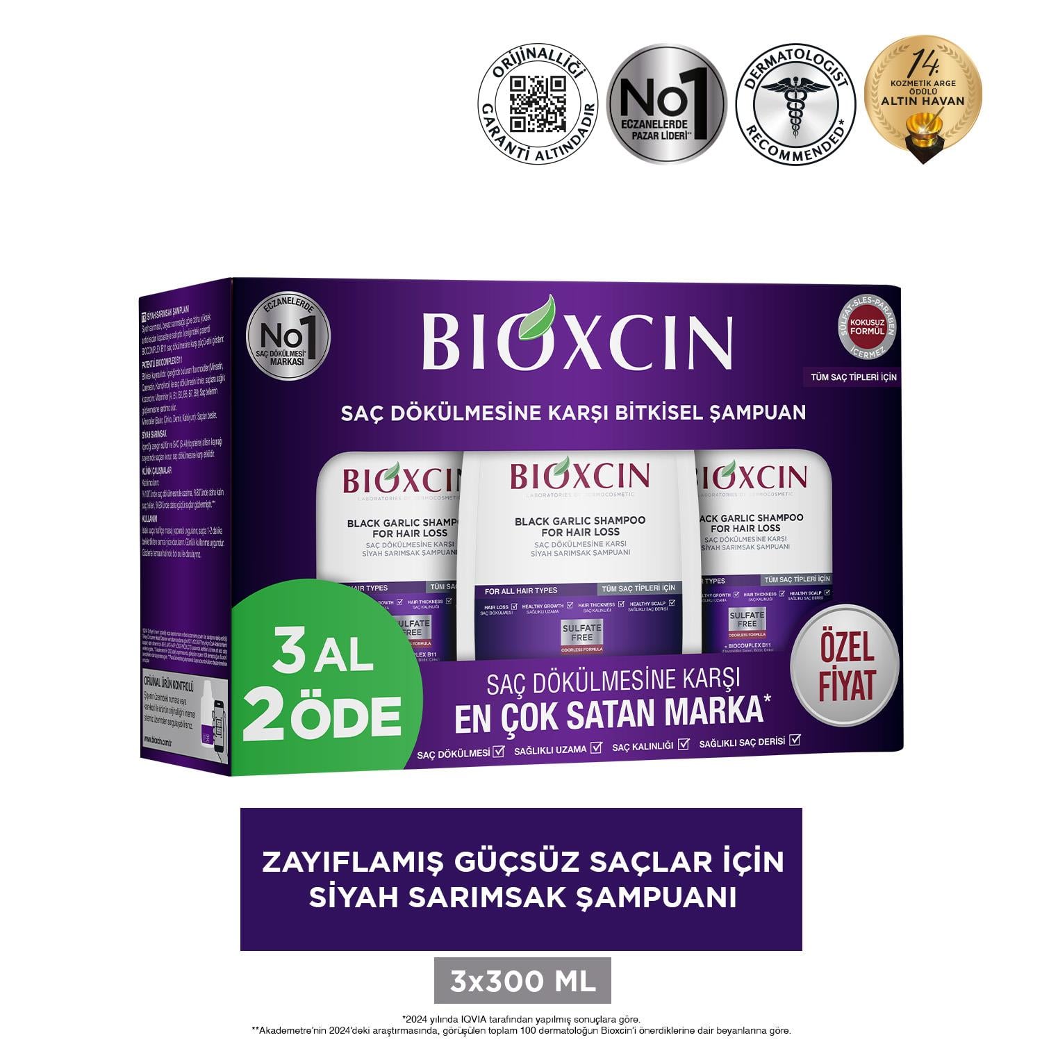 Bioxcin Saç Dökülmesine Karşı Siyah Sarımsak Şampuanı 300 ml | 3 al 2 öde - Bioxcin