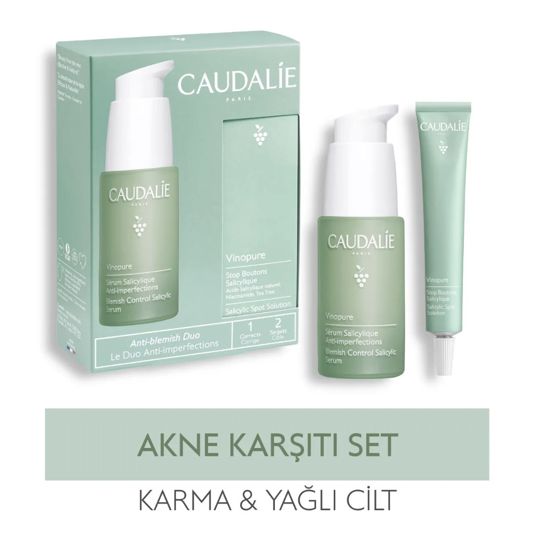 Caudalie Vinopure Akne Karşıtı Set - Vinopure Serum 30 ml + Spot Krem 15 Hediye - Caudalie