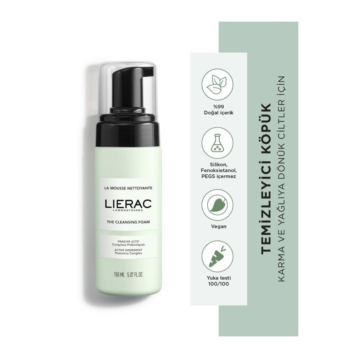 Cleansing Foam Nemlendirici, Yatıştırıcı, Vegan Yüz Ve Göz Temizleme Köpüğü 150 Ml - Lierac