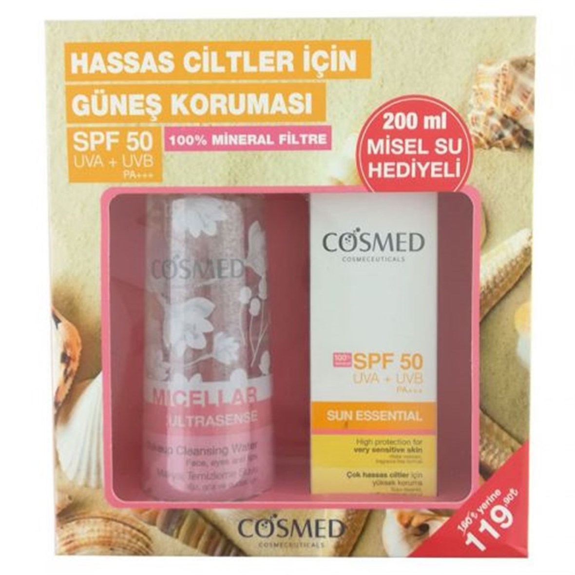 Cosmed Sun Essential Very Sensitive SPF50 Krem 50 ml+ Temizleme Suyu 200 ml HEDİYELİ - Cosmed