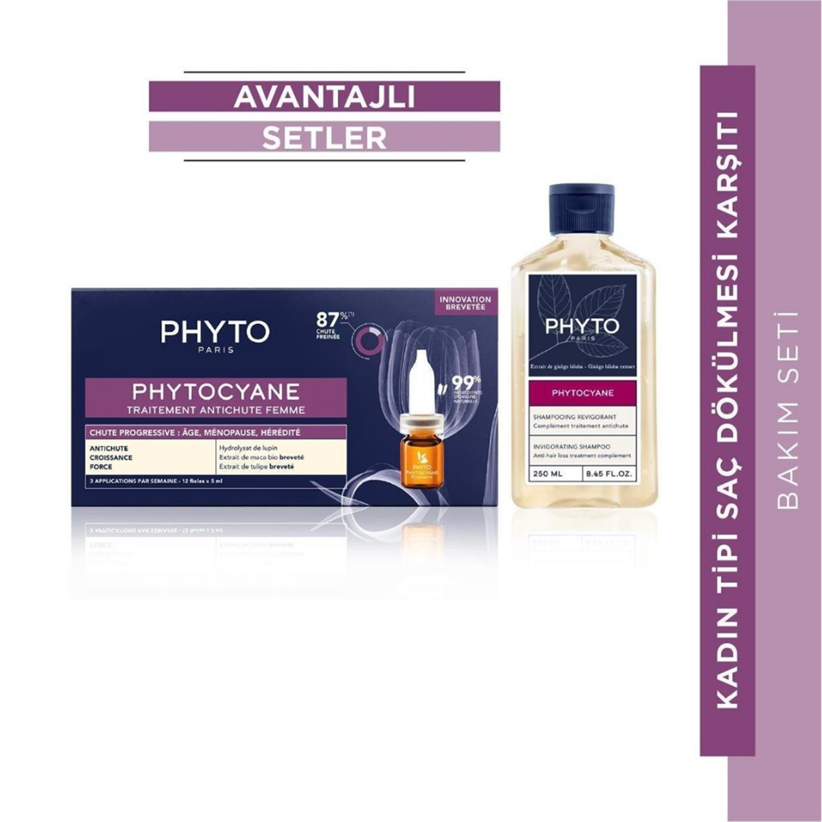 Cyane Kadın Tipi Kronik Saç Dökülmesine Karşı Bakım Serumu & Saç Dökülmesi Karşıtı Şampuan Seti - Phyto Saç Bakım