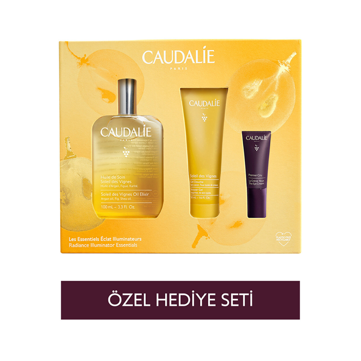 Işıltı Verici Vücut Bakım Seti - Elixir Yağ 100 Ml + Duş Jeli 50 Ml + Göz Kremi 5 Ml - Caudalie