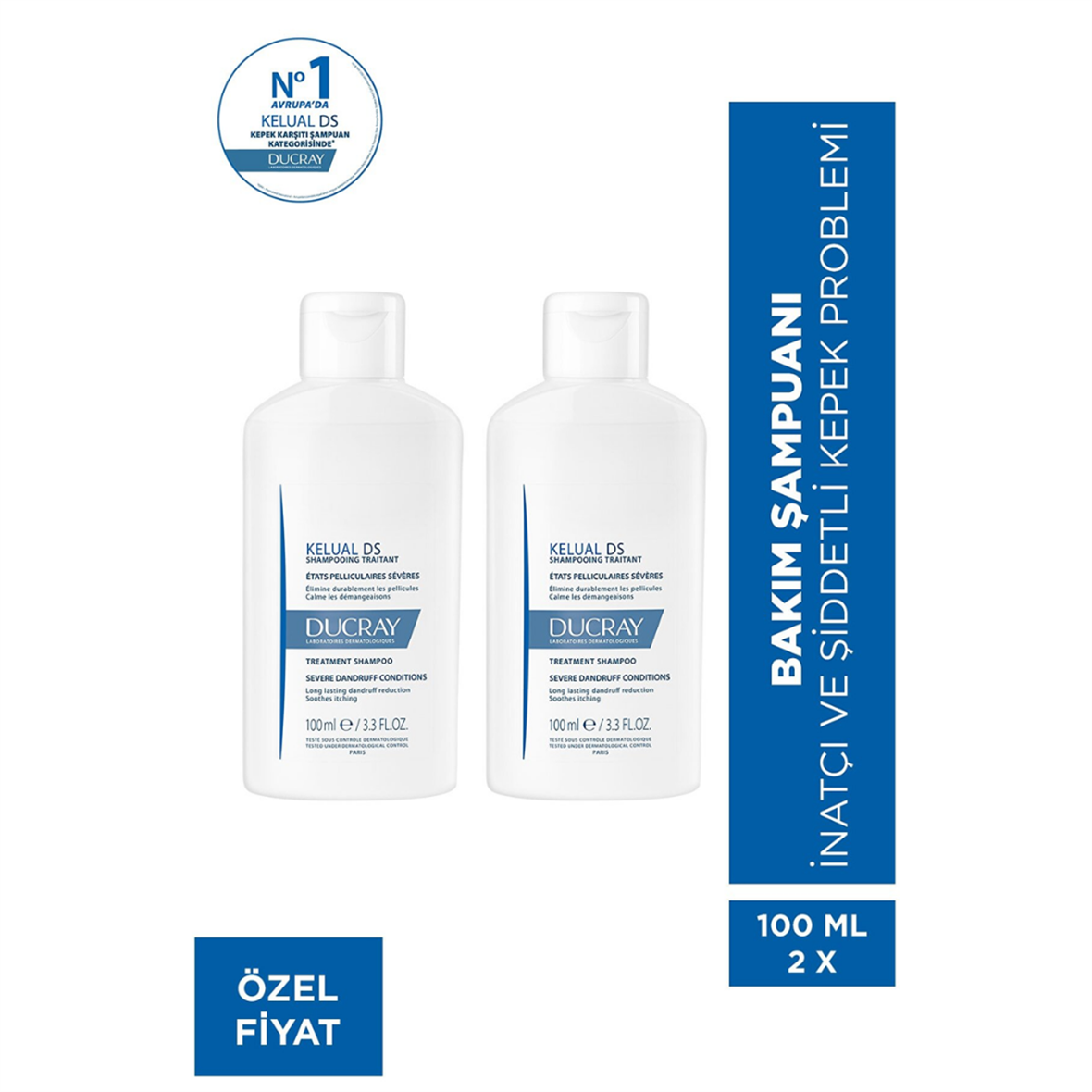 KELUAL DS İnatçı ve Şiddetli Kepek Karşıtı Şampuan 100 ML x 2 Avantajlı Paket - Ducray
