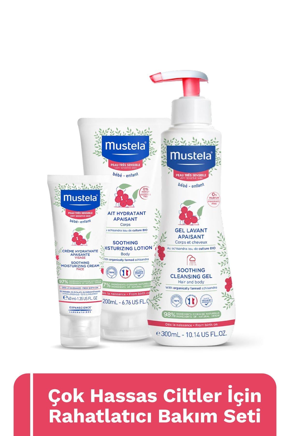 Mustela Çok Hassas Ciltler Bakım Seti- Şampuan, Vücut Losyonu, Yüz Kremi Bebek Çocuk - Mustela