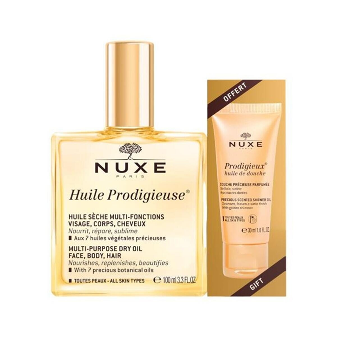 NUXE Huile Prodigieuse Çok Amaçlı Kuru Bakım Yağı 100 ml - Duş Jeli HEDİYE - Nuxe