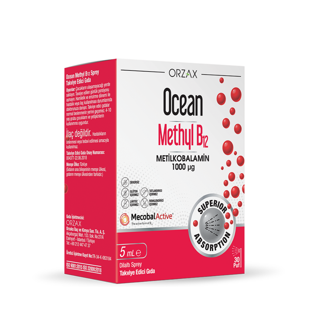 Orzax Ocean 1000 mg Methyl Cobalamin B12 Sprey 5 ml - Orzax