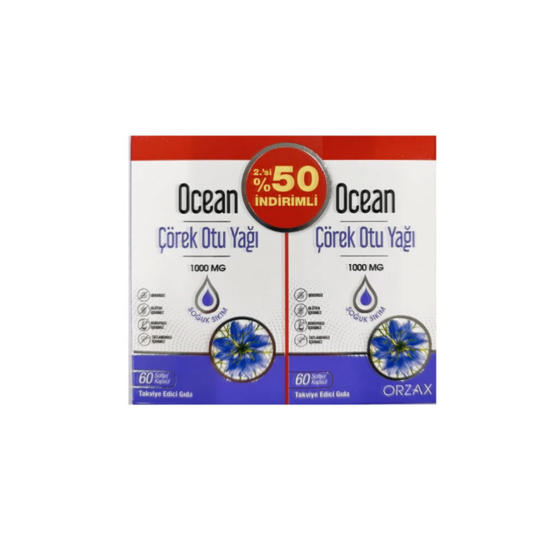 Orzax Ocean Çörek Otu Yağı 1000 mg 60 Kapsül İkincisi %50 İndirimli - Orzax