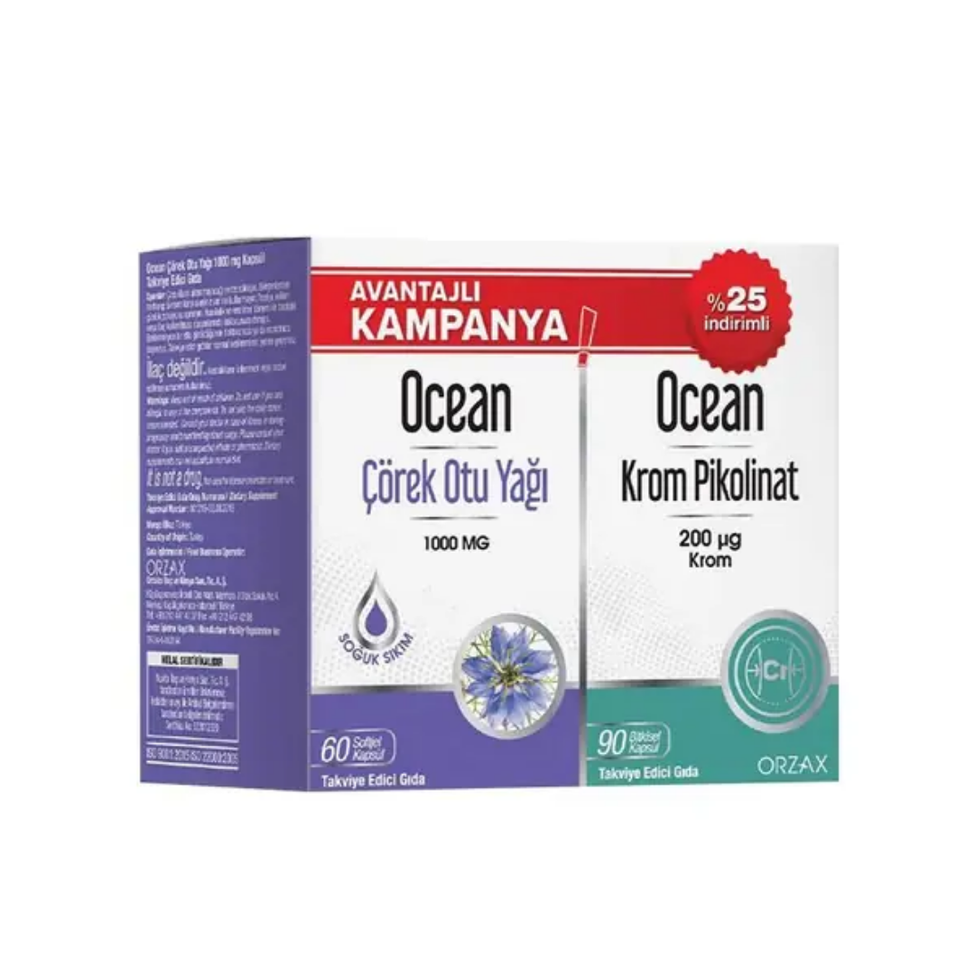 Orzax Ocean Çörek Otu Yağı 60 Kapsül + Krom Pikolinat 90 Kapsül Avantajlı Kampanya - Orzax