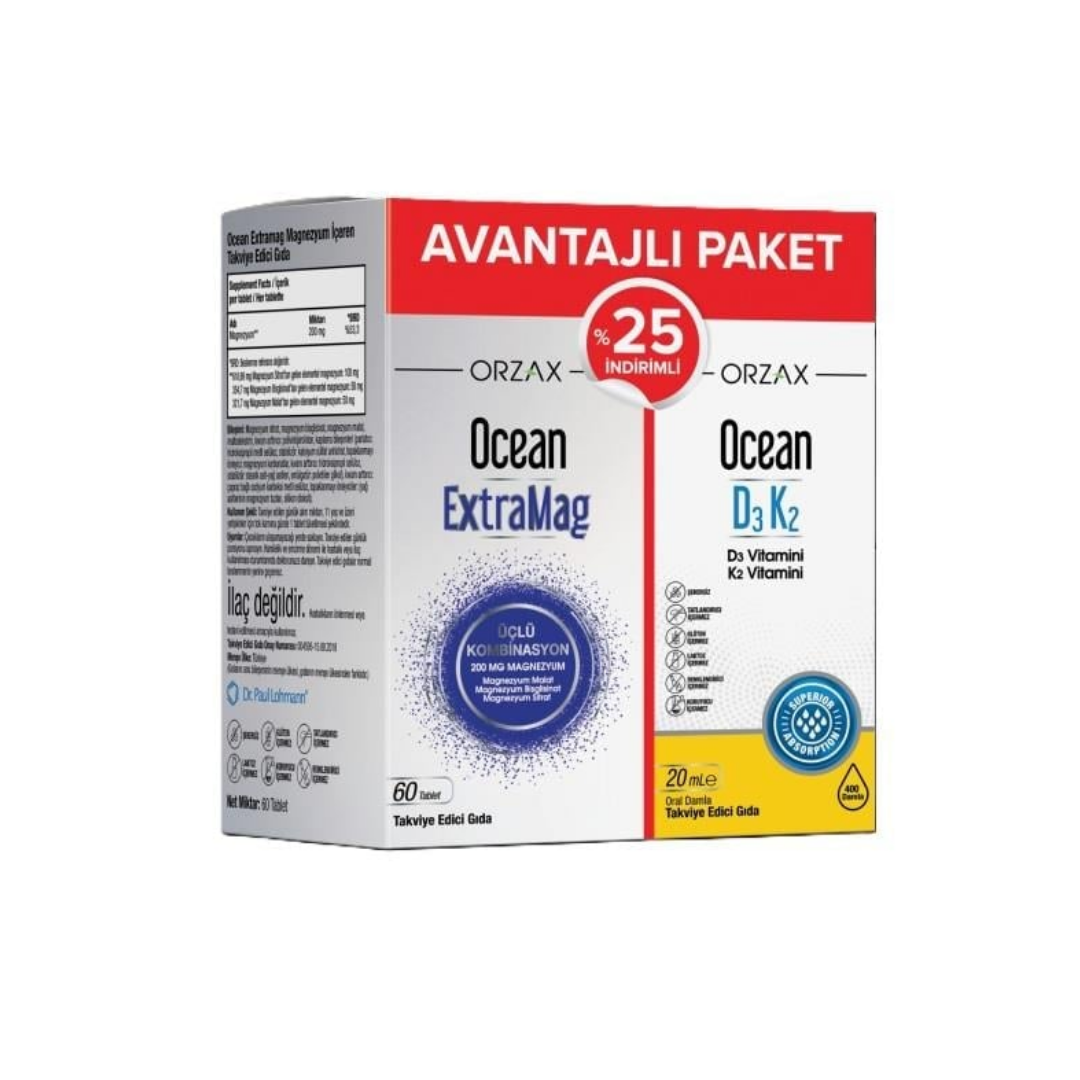 Orzax Ocean Extramag 60 Tablet + Ocean D3K2 Damla 20 ml - orzax