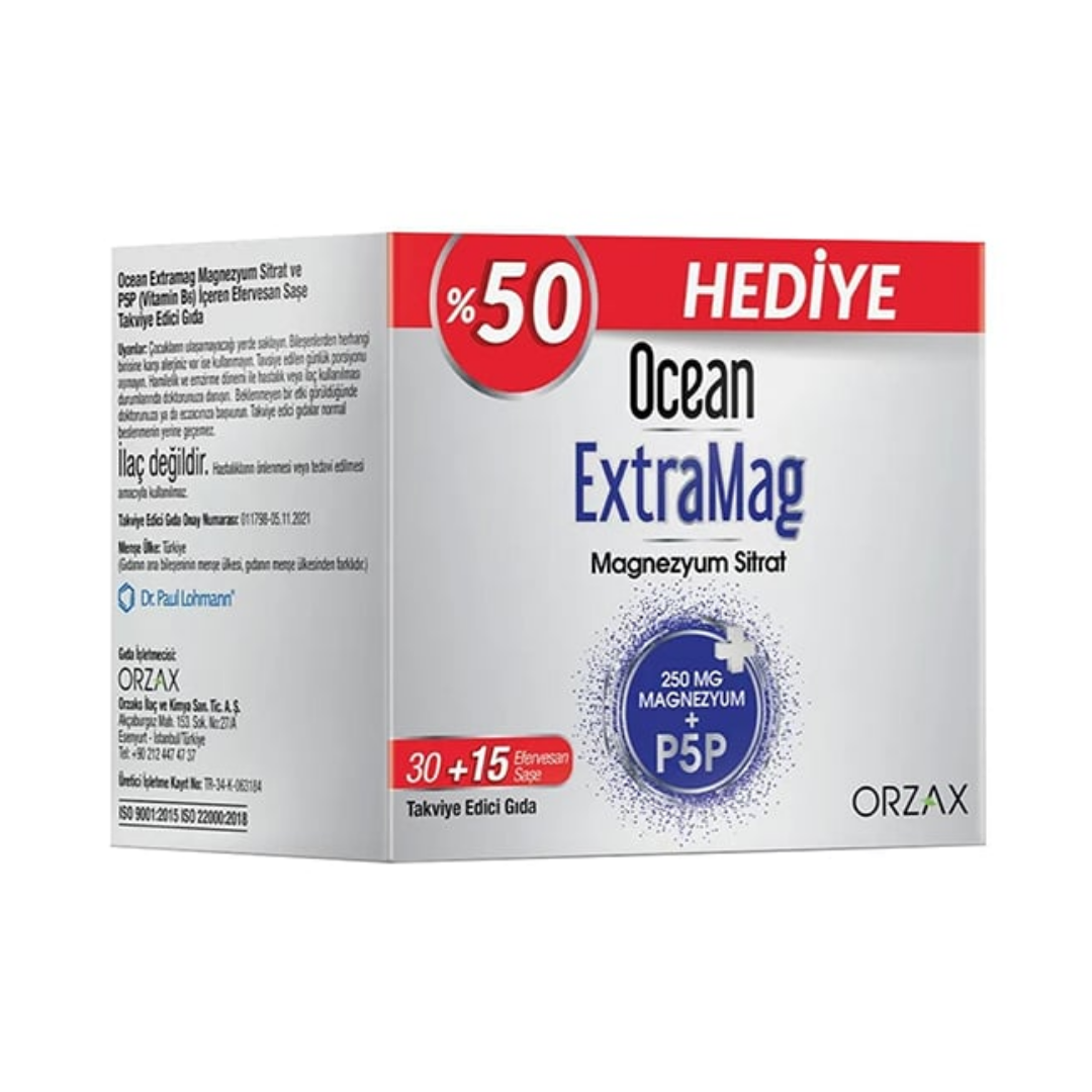 Orzax Ocean Extramag Magnezyum Sitrat Efervesan 30 Saşe + 15 Şase - orzax