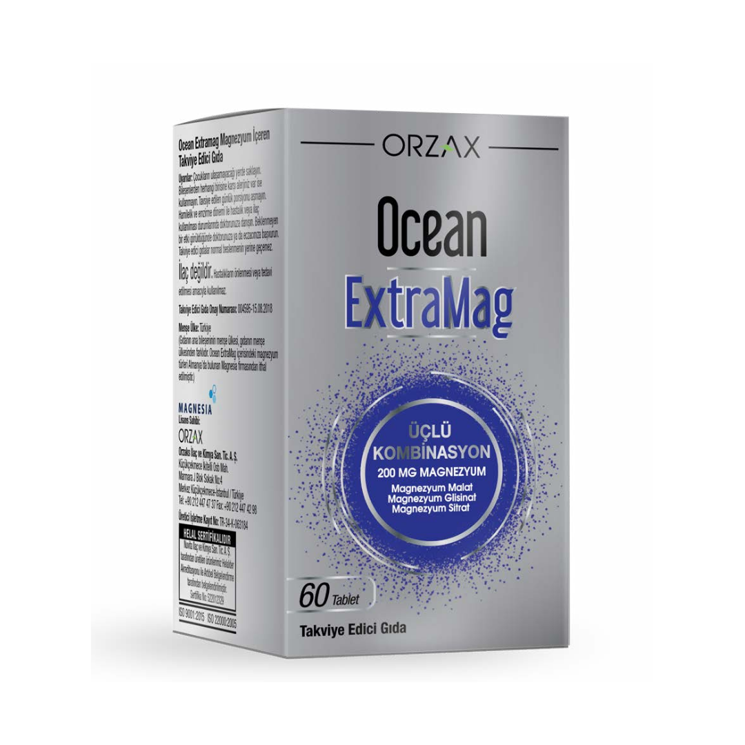 Orzax Ocean ExtraMag Üçlü Kombinasyon Takviye Edici Gıda 60 Tablet - Orzax