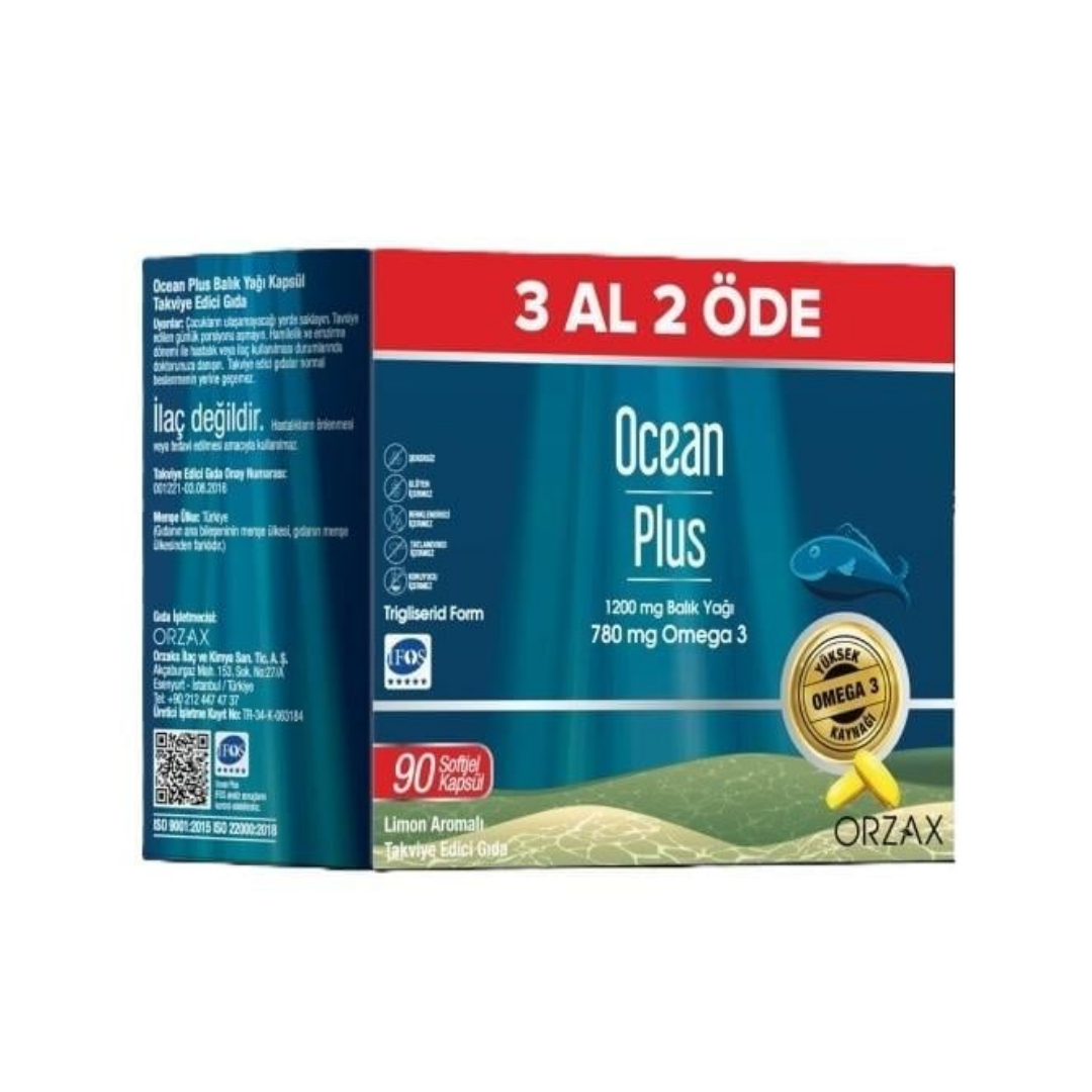 Orzax Ocean Plus 1200 mg Balık Yağı 90 Kapsül 3 Al 2 Öde - orzax