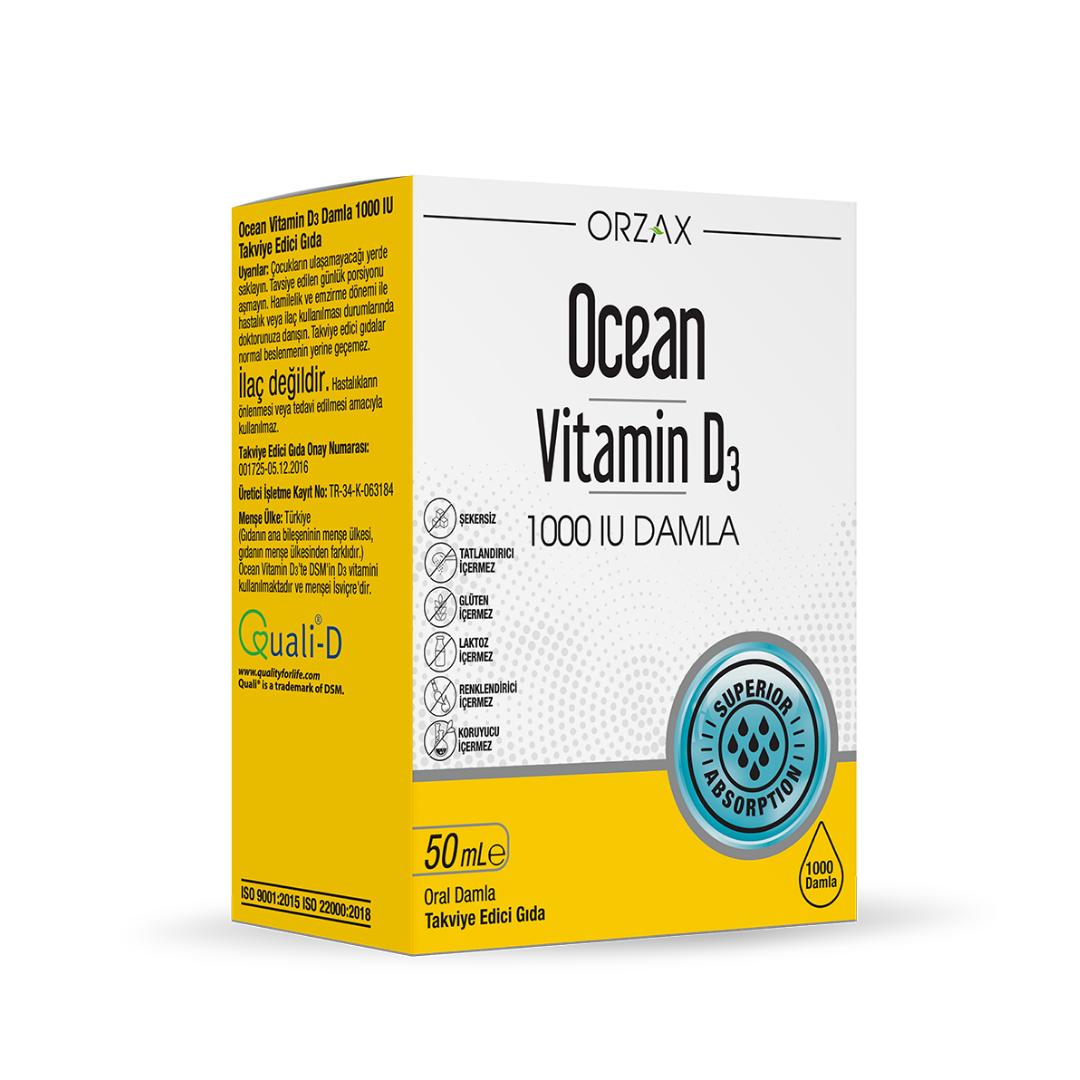 Orzax Ocean Vitamin D3 1000 IU Damla 50 ml - Orzax