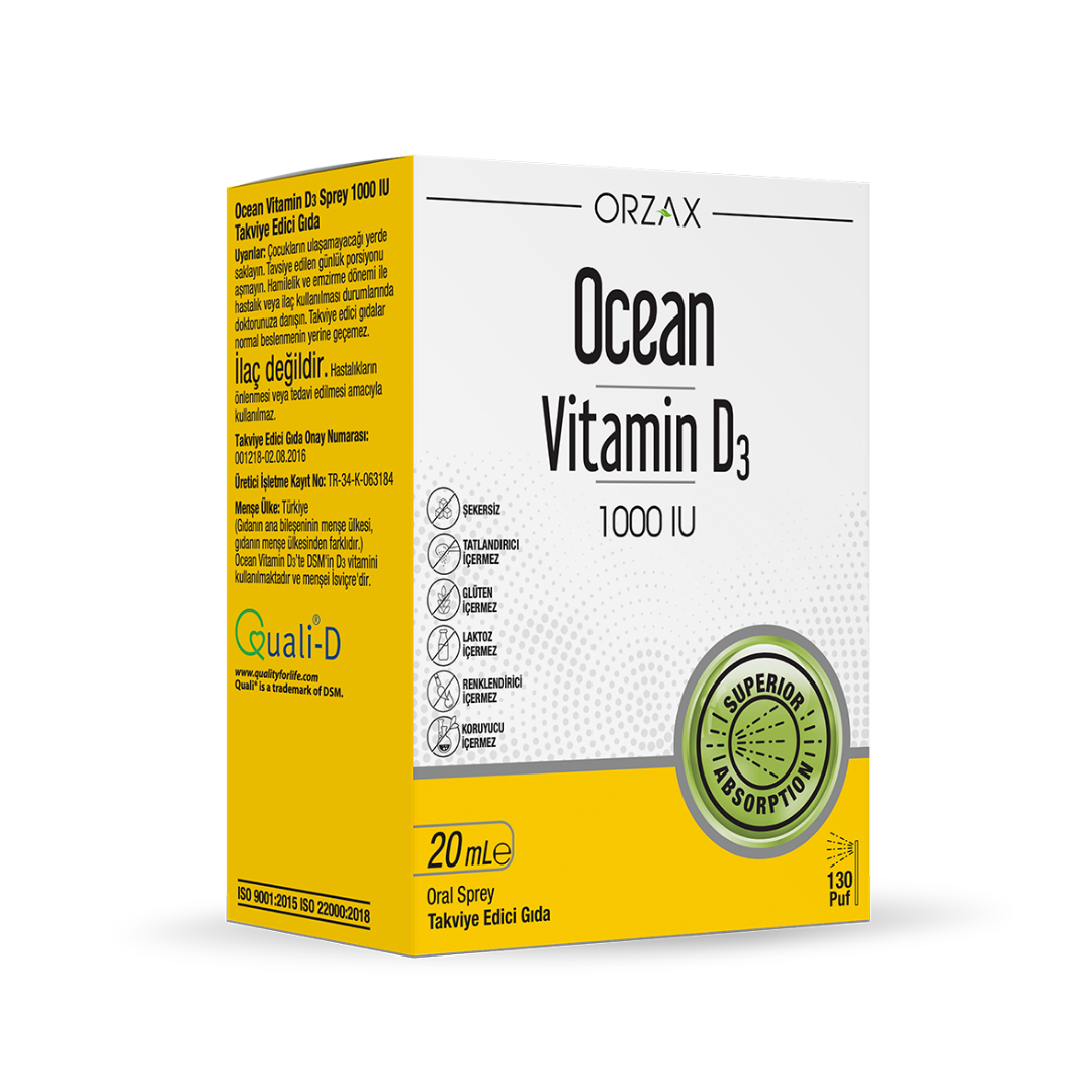 Orzax Ocean Vitamin D3 1000 IU Sprey 20ml - Orzax