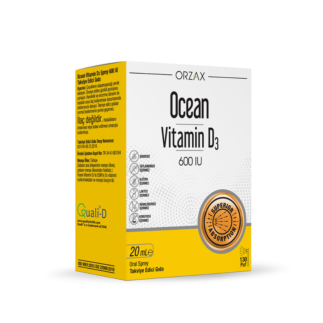 Orzax Ocean Vitamin D3 600 IU Sprey 20ml - Orzax