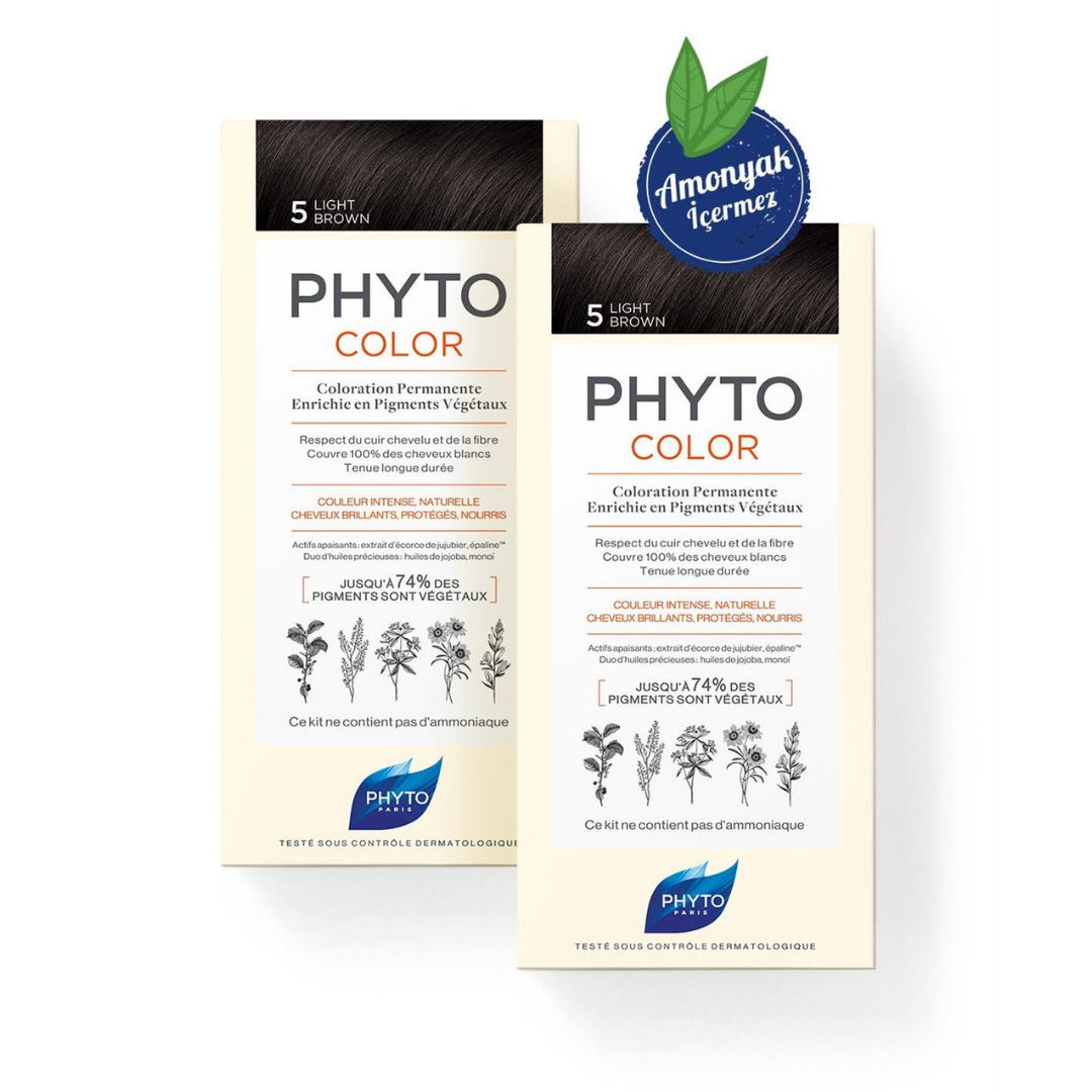 Phyto Phytocolor 5 Açık Kestane Amonyaksız Kalıcı Bitkisel Saç Boyası İkili Avantaj Set - phyto 