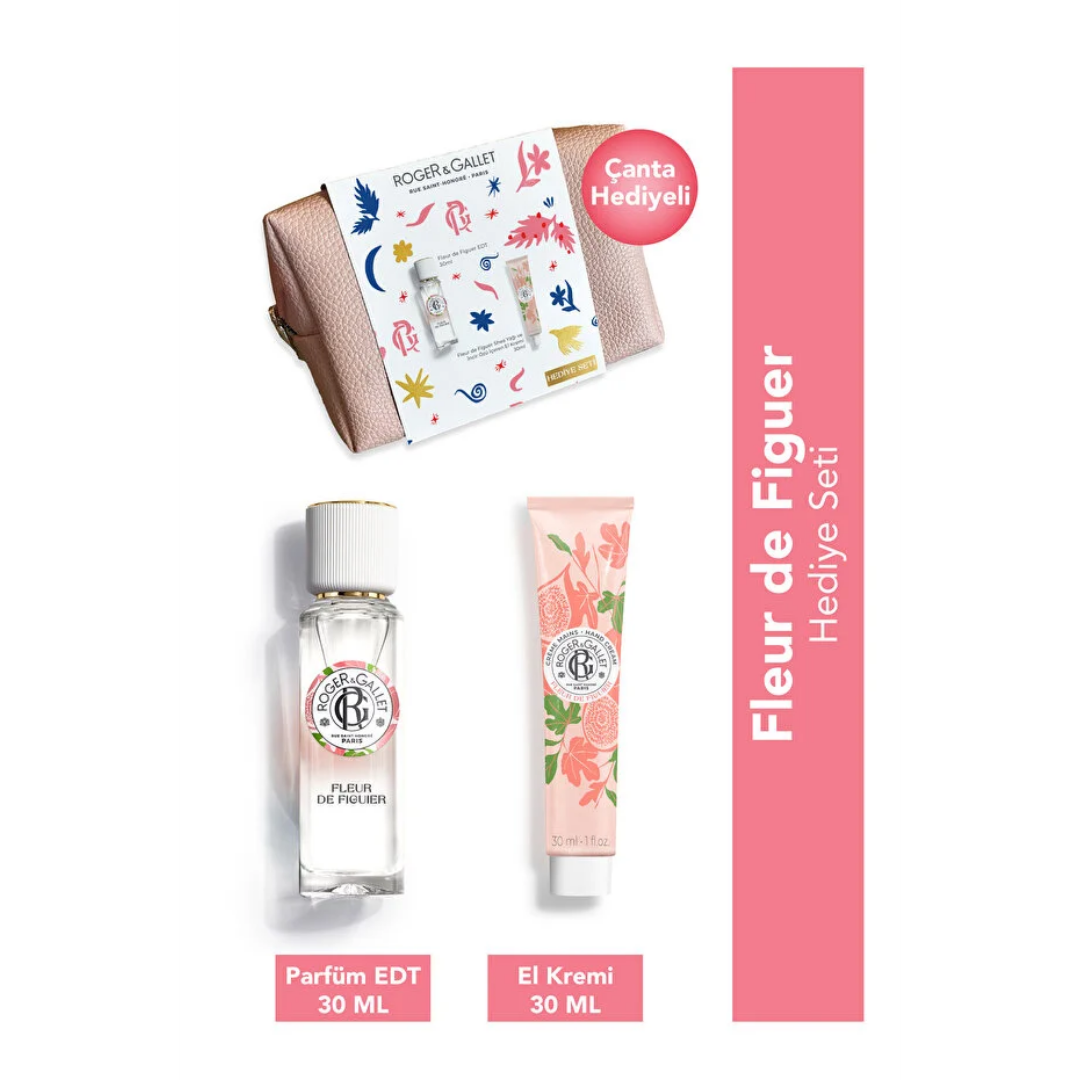 Roger&Gallet Fleur de Figuier Parfüm ve El Kremi 30 ml Pembe Makyaj Çantalı Hediye Set - Roger&Gallet