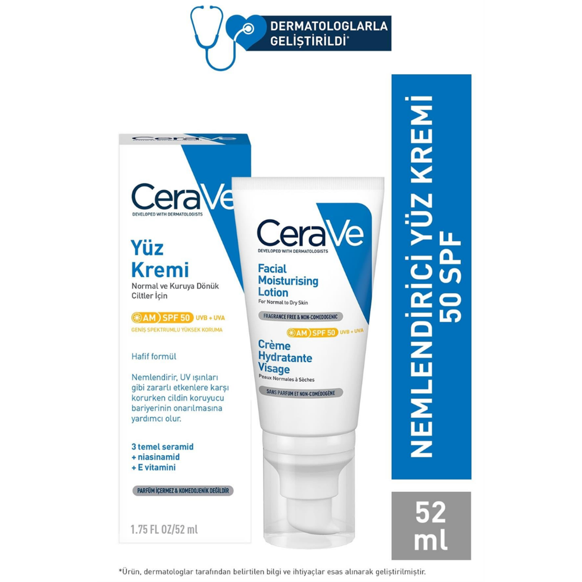 Spf50+ Güneş Korumalı Nemlendirici Yüz Kremi - Cerave