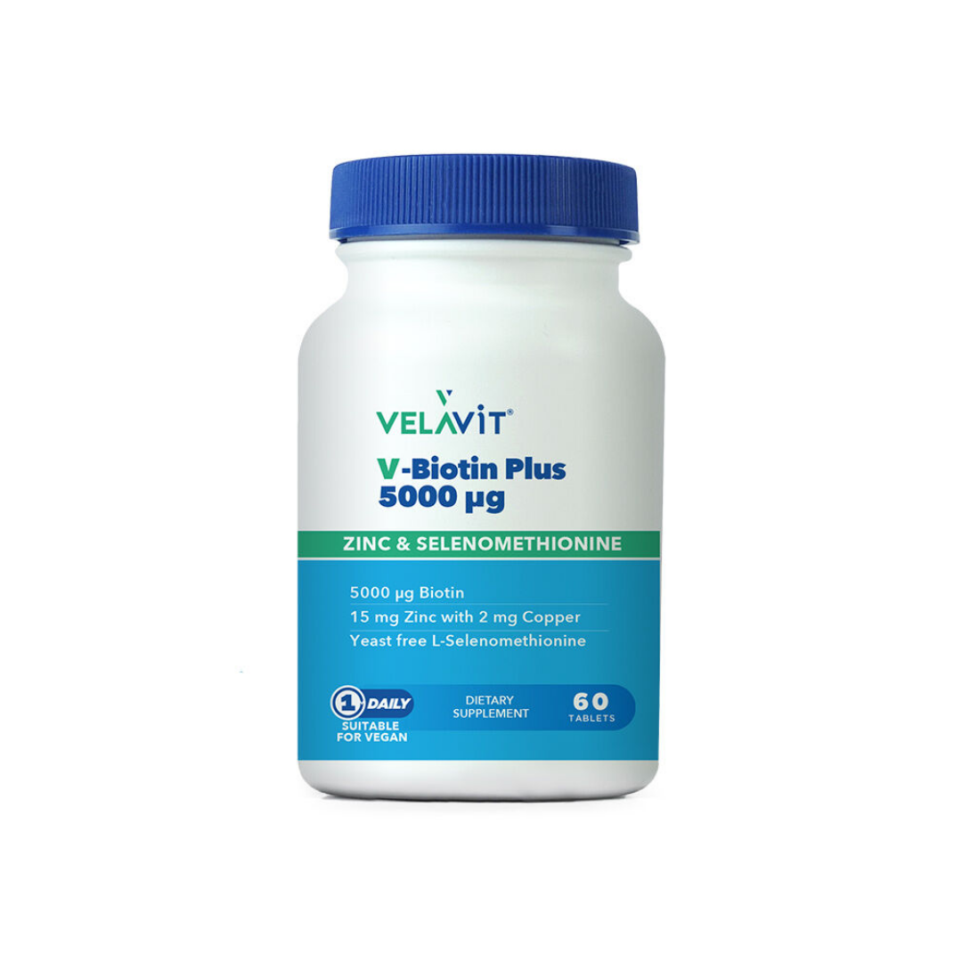 Velavit V-Biotin Plus 5000mcg Takviye Edici Gıda 60 Tablet - velavit