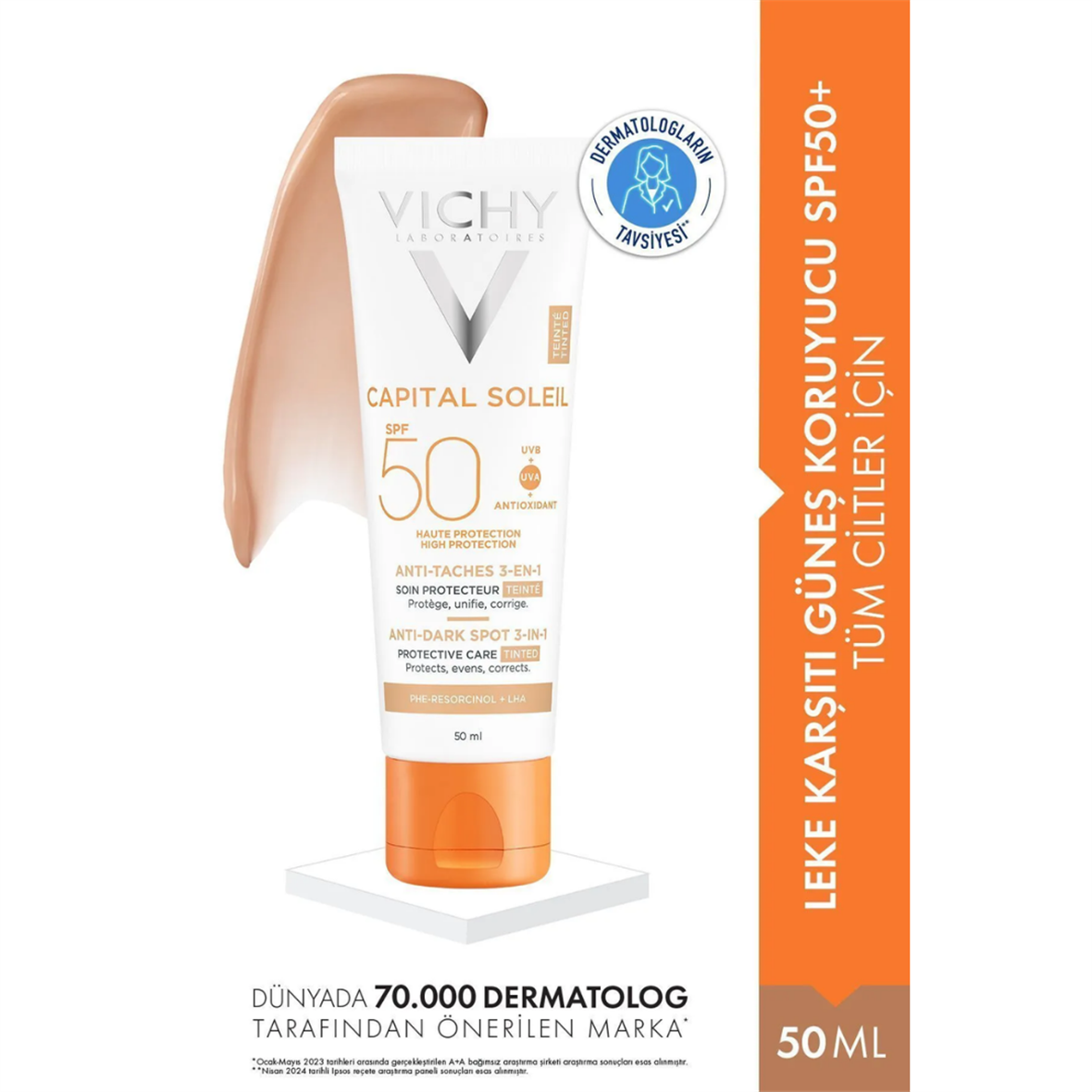 Vichy Capital Soleil Spf 50+ Anti Dark Spots Leke Karşıtı Renkli Güneş Kremi 50 ml - Vichy