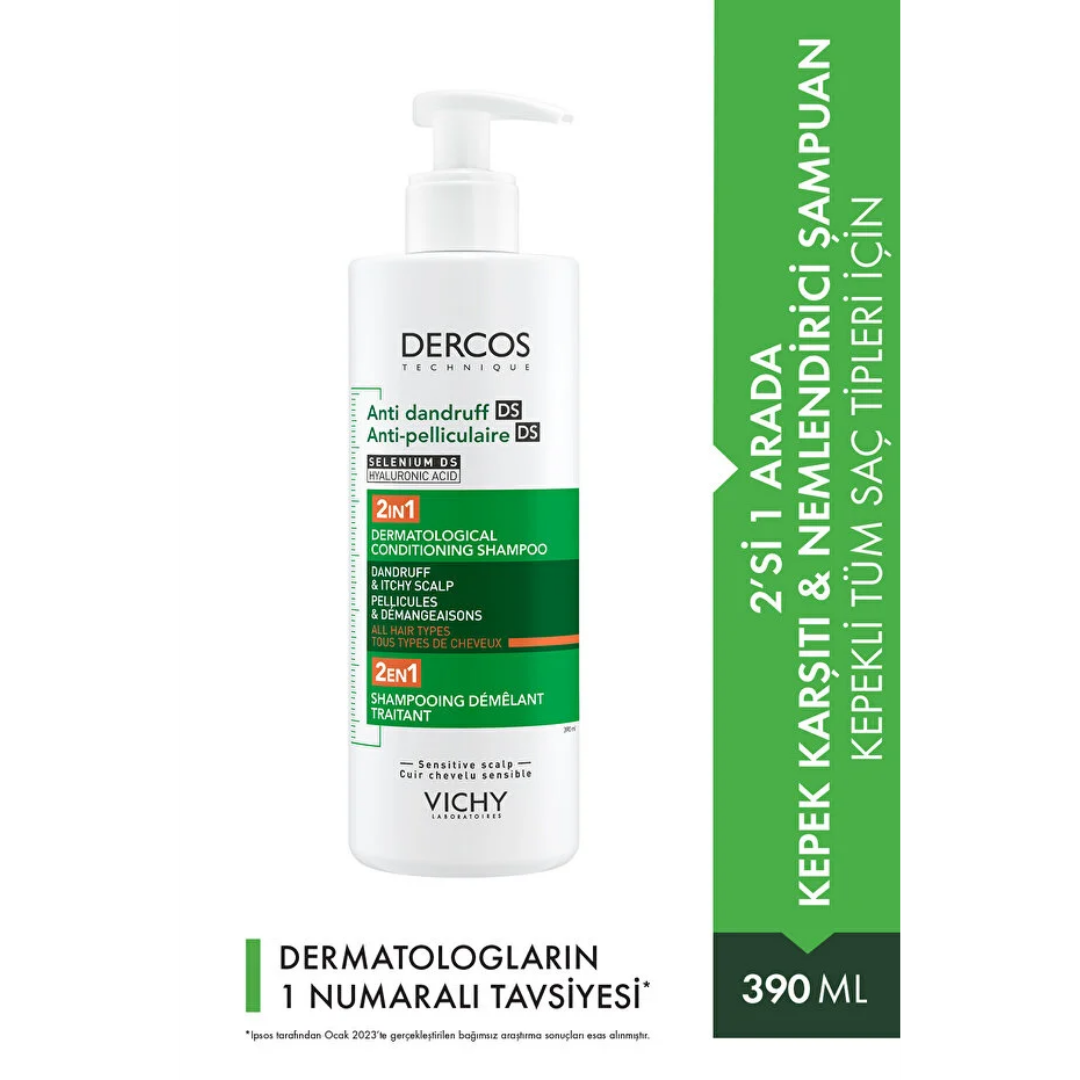 Vichy Dercos 2'si 1 Arada Kepek Karşıtı & Nemlendirici Şampuan 390ml - Vichy