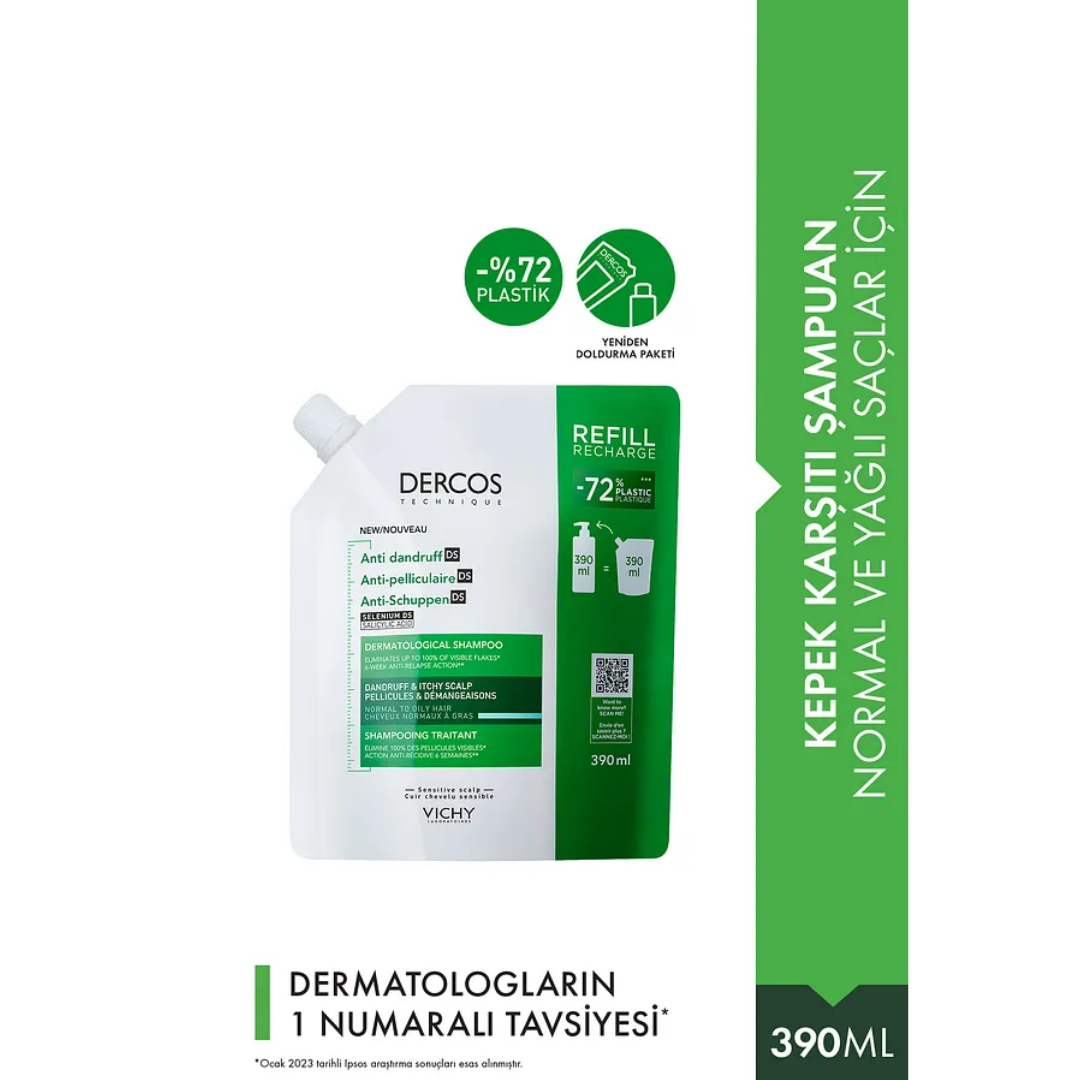 Vichy Dercos Anti Dandruff Kepek Karşıtı Şampuan 390 ml Normal ve Yağlı Saçlar Refill - Vichy