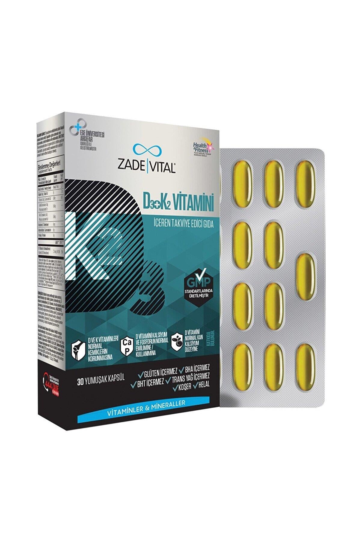 Zade Vital D3+K2 (MK7) Vitamini 30 Yumuşak Kapsül - Blister - Zade Vital