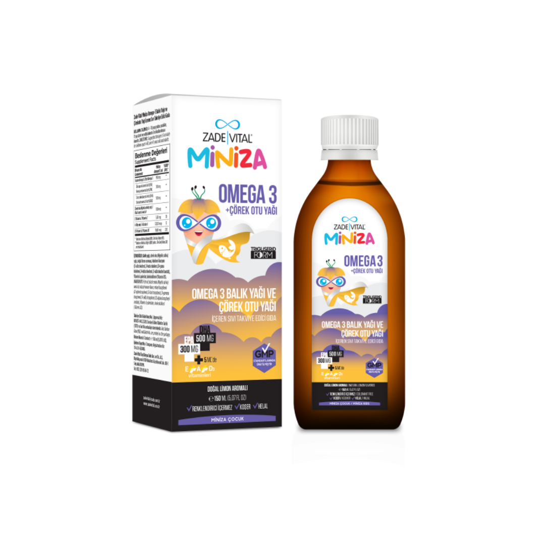 Zade Vital Miniza Omega 3-Çörek Otu Yağı İçerikli Sıvı Takviye Edici Gıda 150 ml - Zade Vital