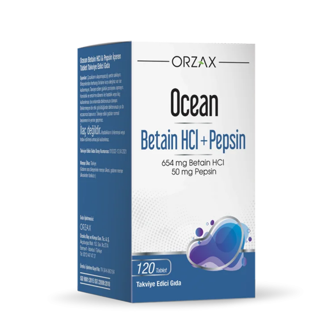 Orzax Ocean Betain HCI+ Pepsin Takviye Edici Gıda 120 Tablet