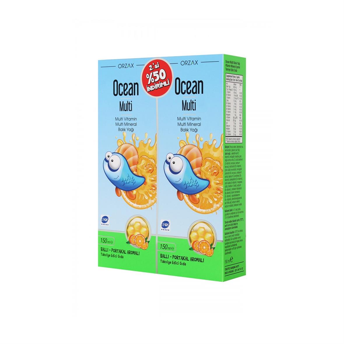 Orzax Ocean Multi Ballı - Portakal Aromalı Takviye Edici Şurup 150 ml 2.'si %50 İNDİRİMLİ