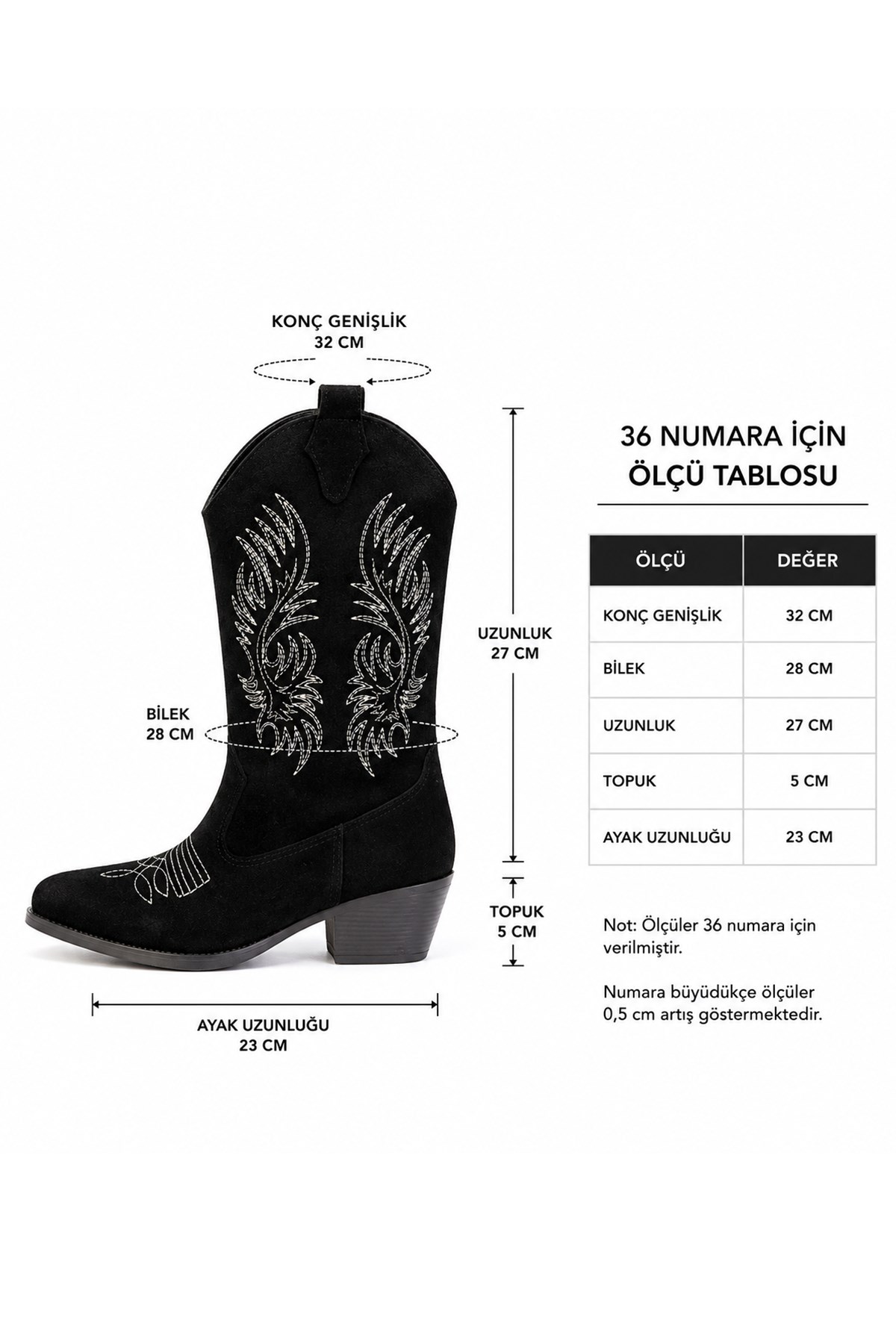 Kadın Clind Siyah Süet Nakişlii Western Kovboy Bot & Çizme