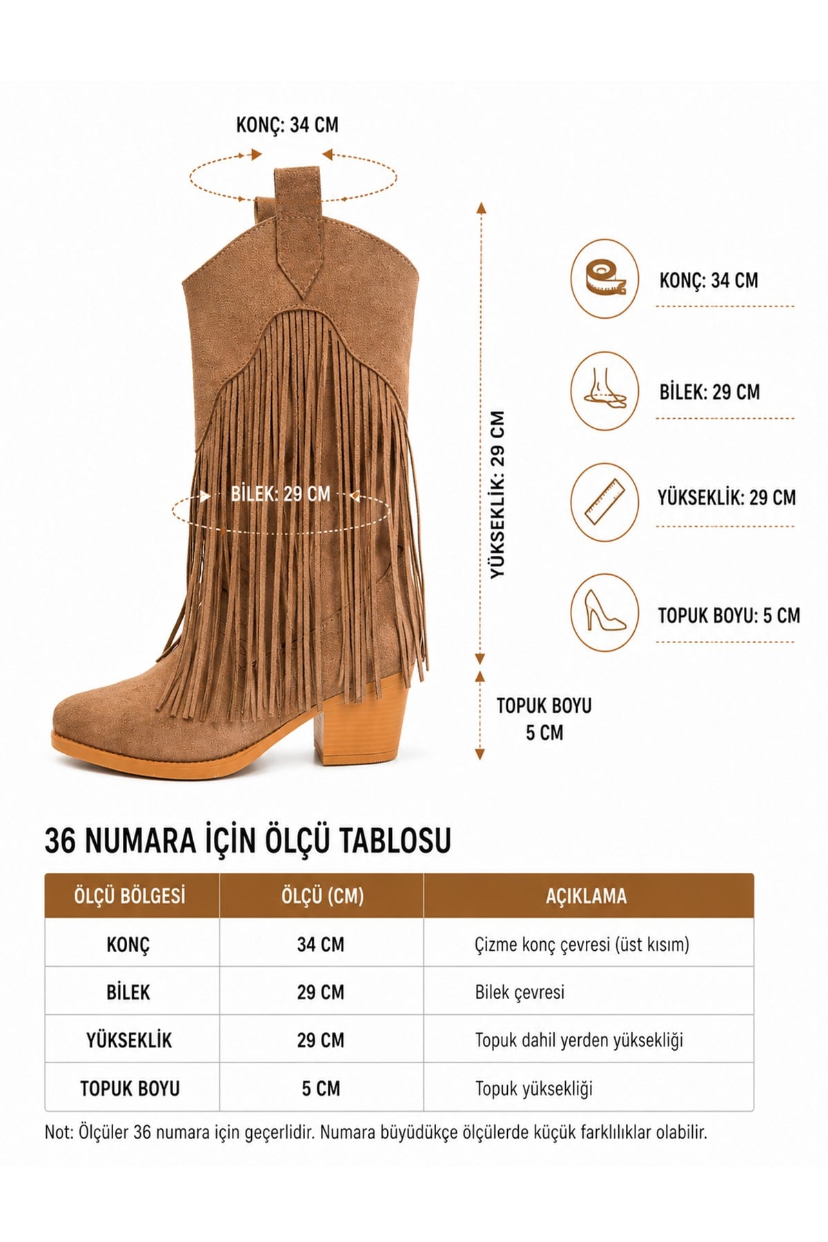 Kadın Dakota Vizon Süet Püsküllü 5 cm Topuklu Kovboy Çizme