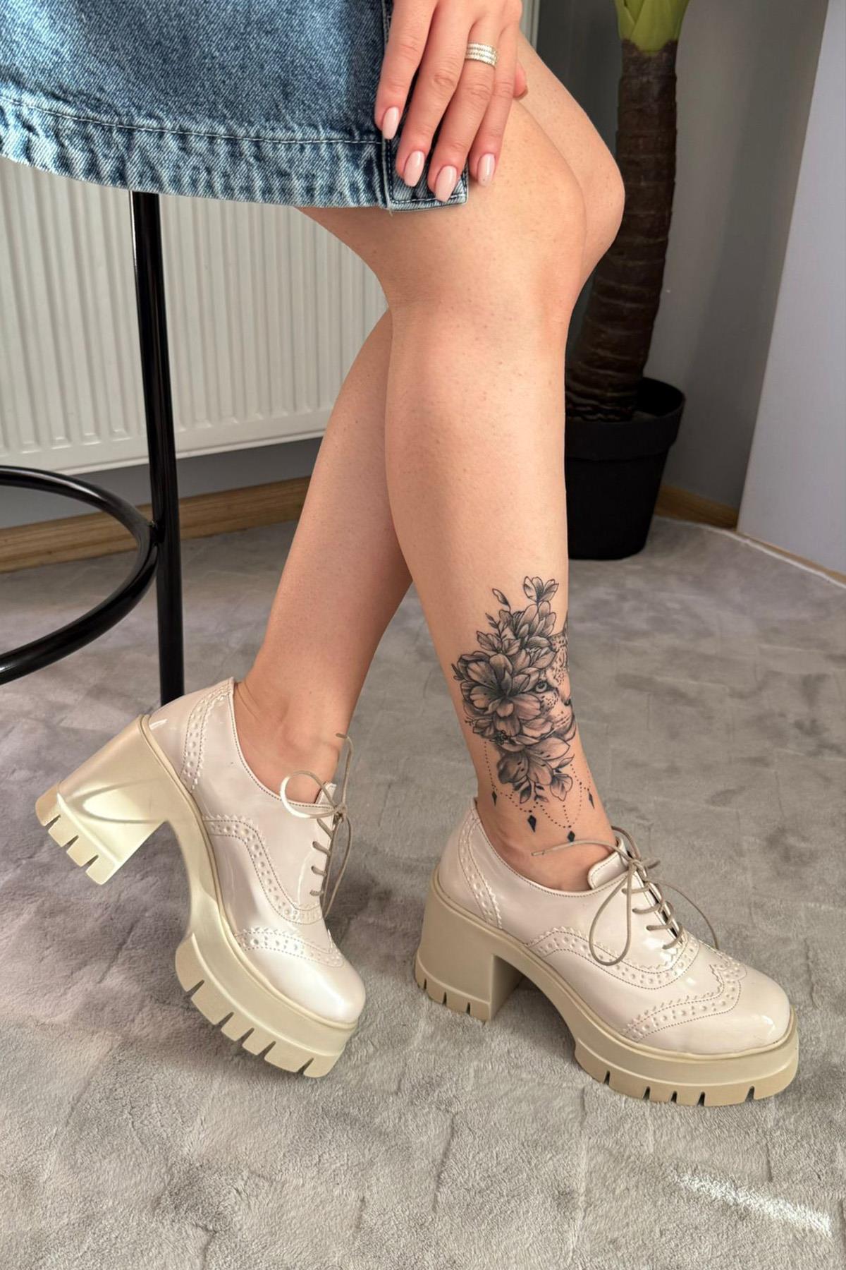 Kadın Diana Bej Rugan Carık Model 8 cm Topuklu Platformlu Ayakkabı