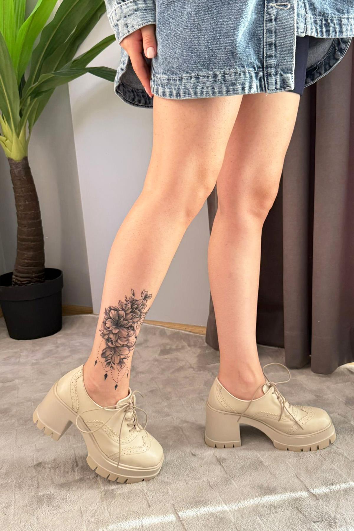 Kadın Diana Bej Cilt Carık Model 8 cm Topuklu Platformlu Ayakkabı