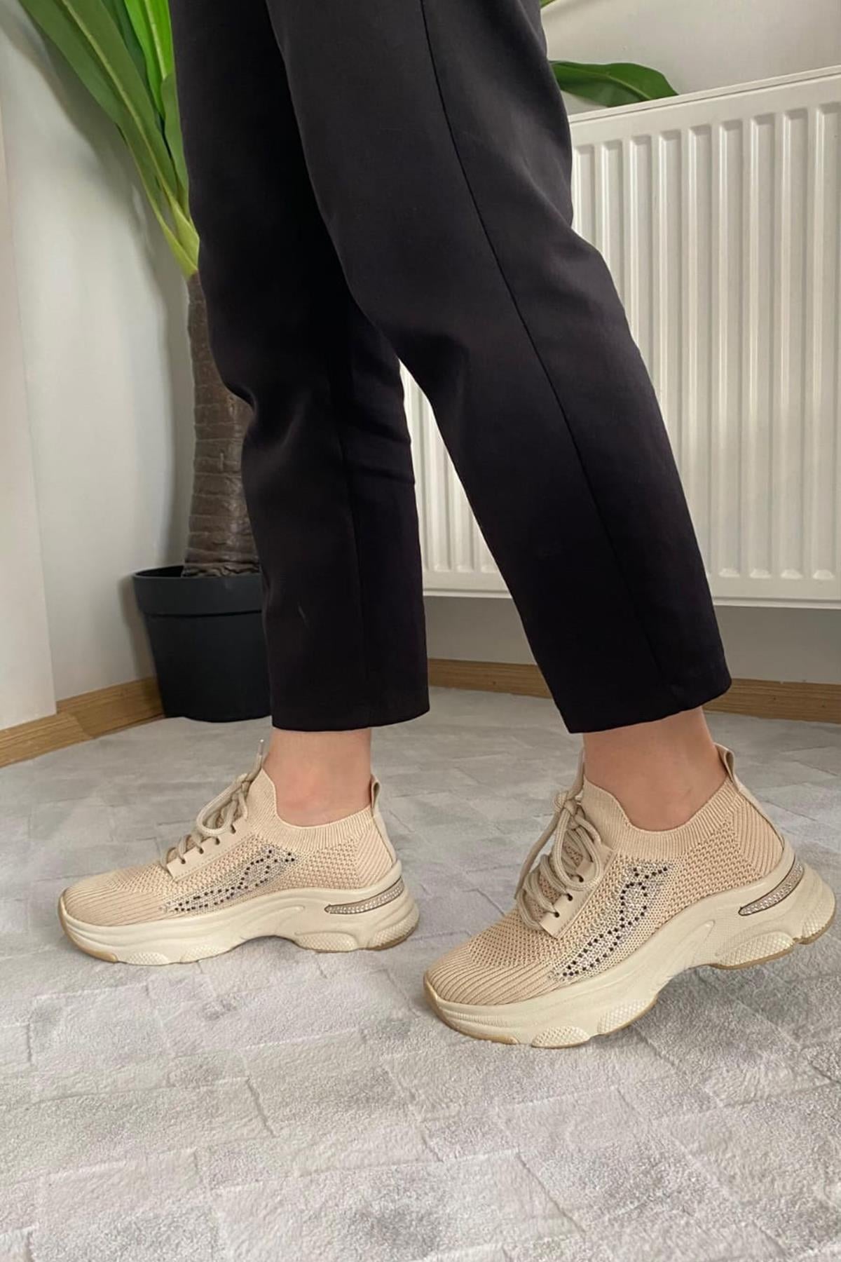 Kadın Fabri Ten Triko Taşlı Spor Ayakkabı & Sneaker