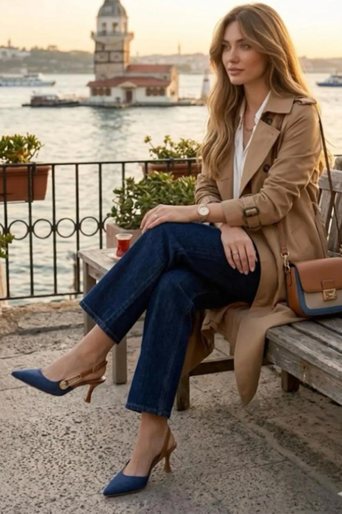 Kadın Grant Mavi Kot Düğmeli Tokalı 7 cm  Ince Topuk Ayakkabı Stiletto