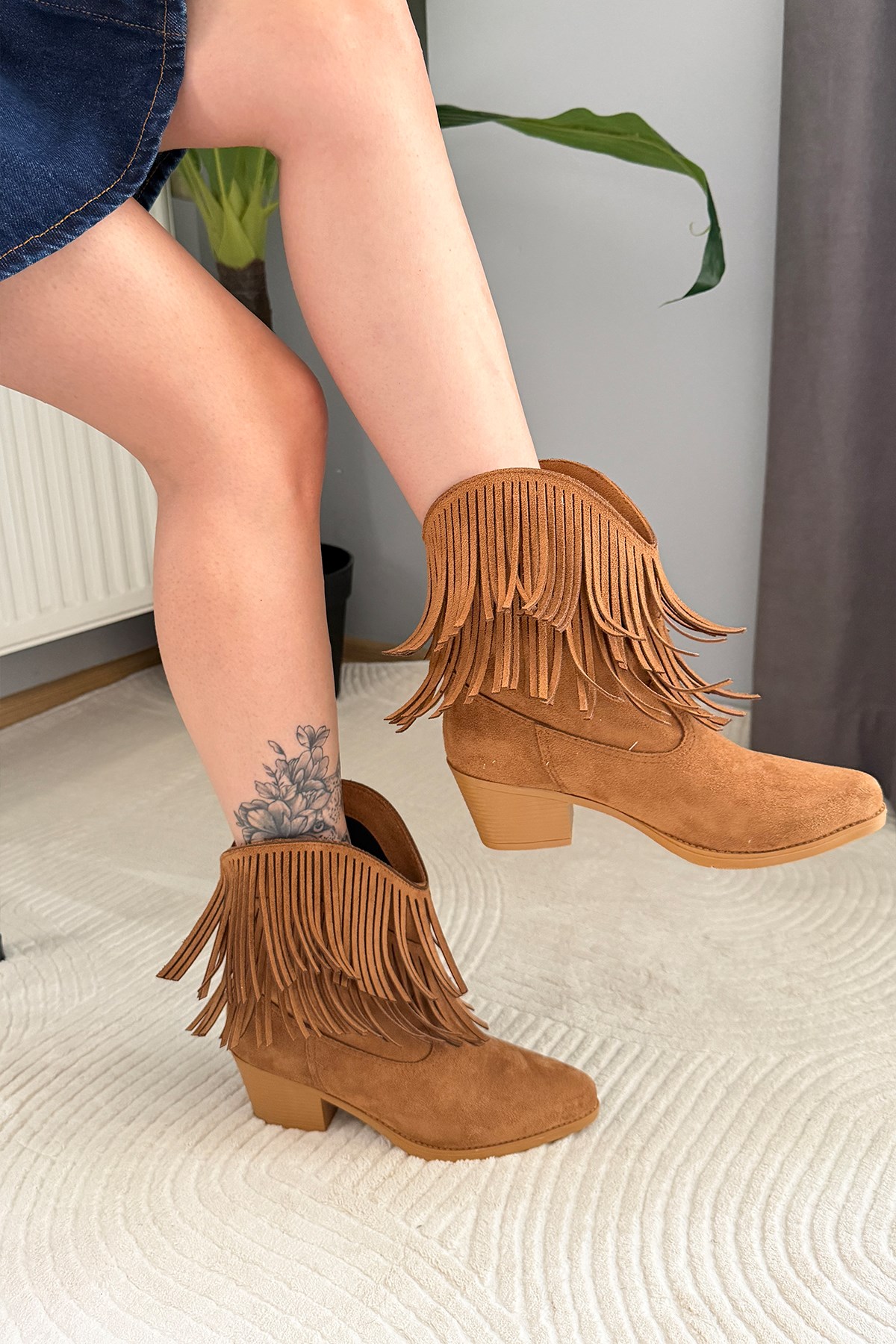 Kadın Josie Taba Süet Püsküllü 5 cm Topuklu Kovboy Bot