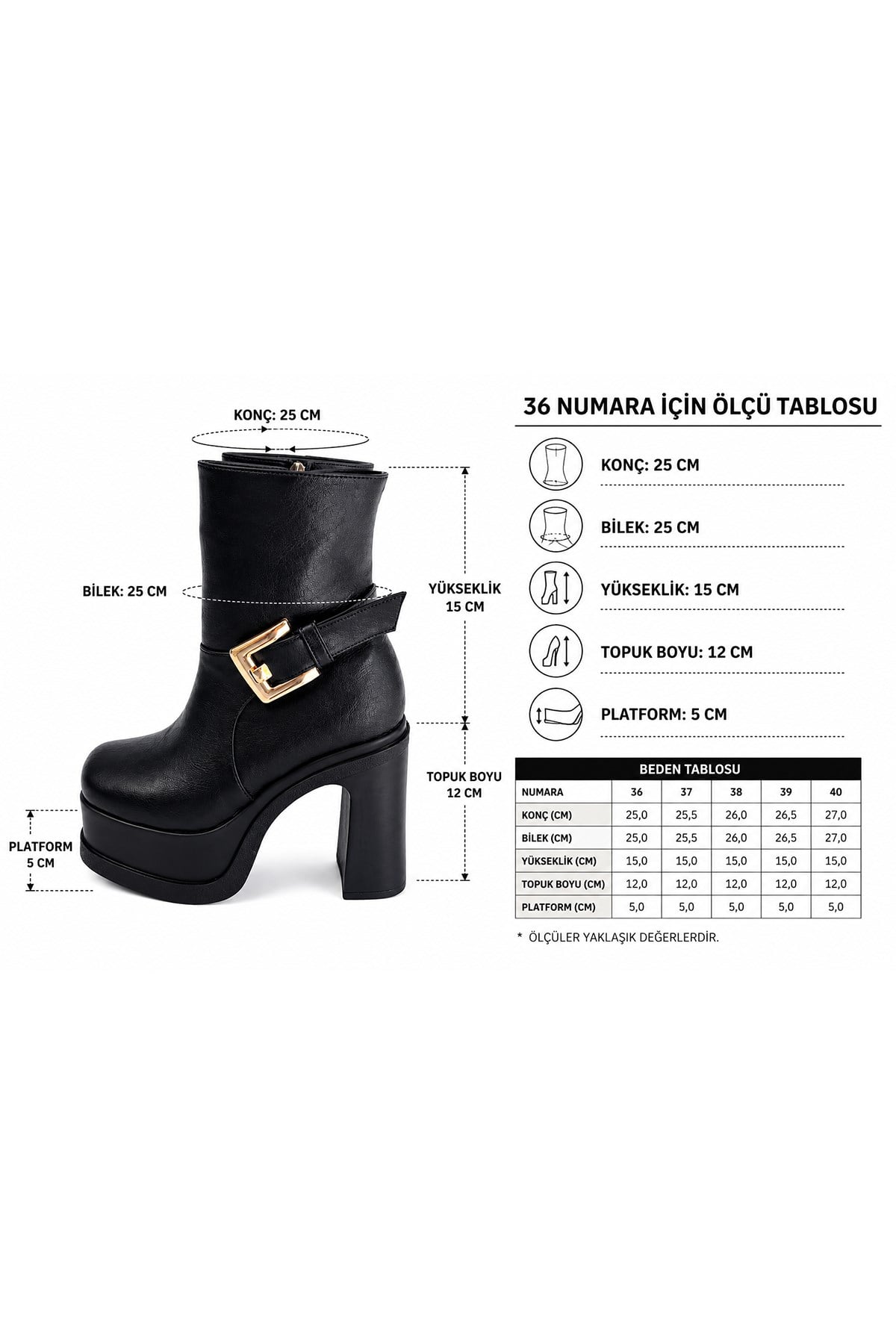Kadın Lorenza Siyah 12 cm Platform Topuklu Kadın Bot K-2030