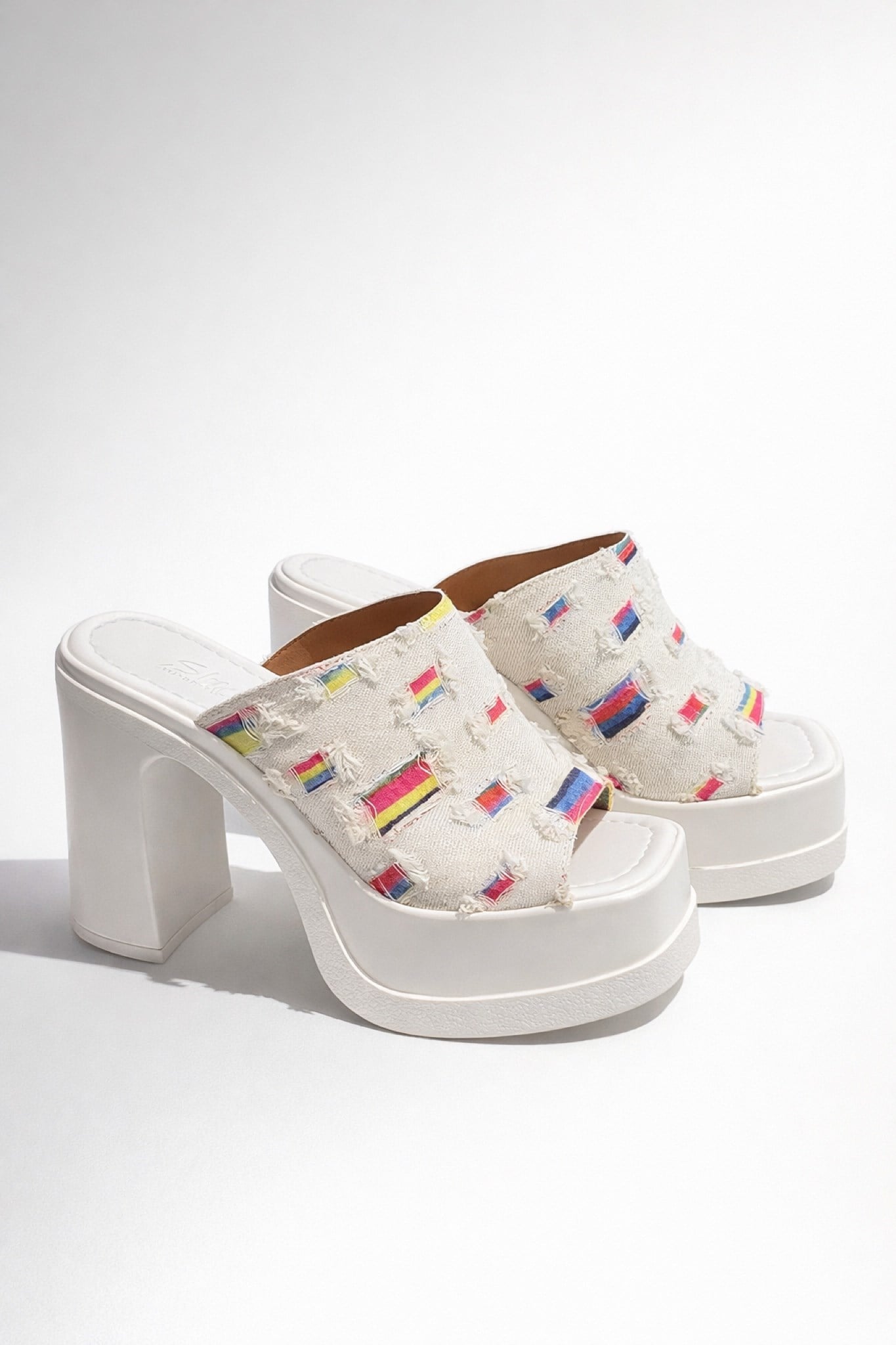 Kadın Marci Beyaz Kot Geniş Bantlı (12 cm ) Platform Topuklu Terlik 1001