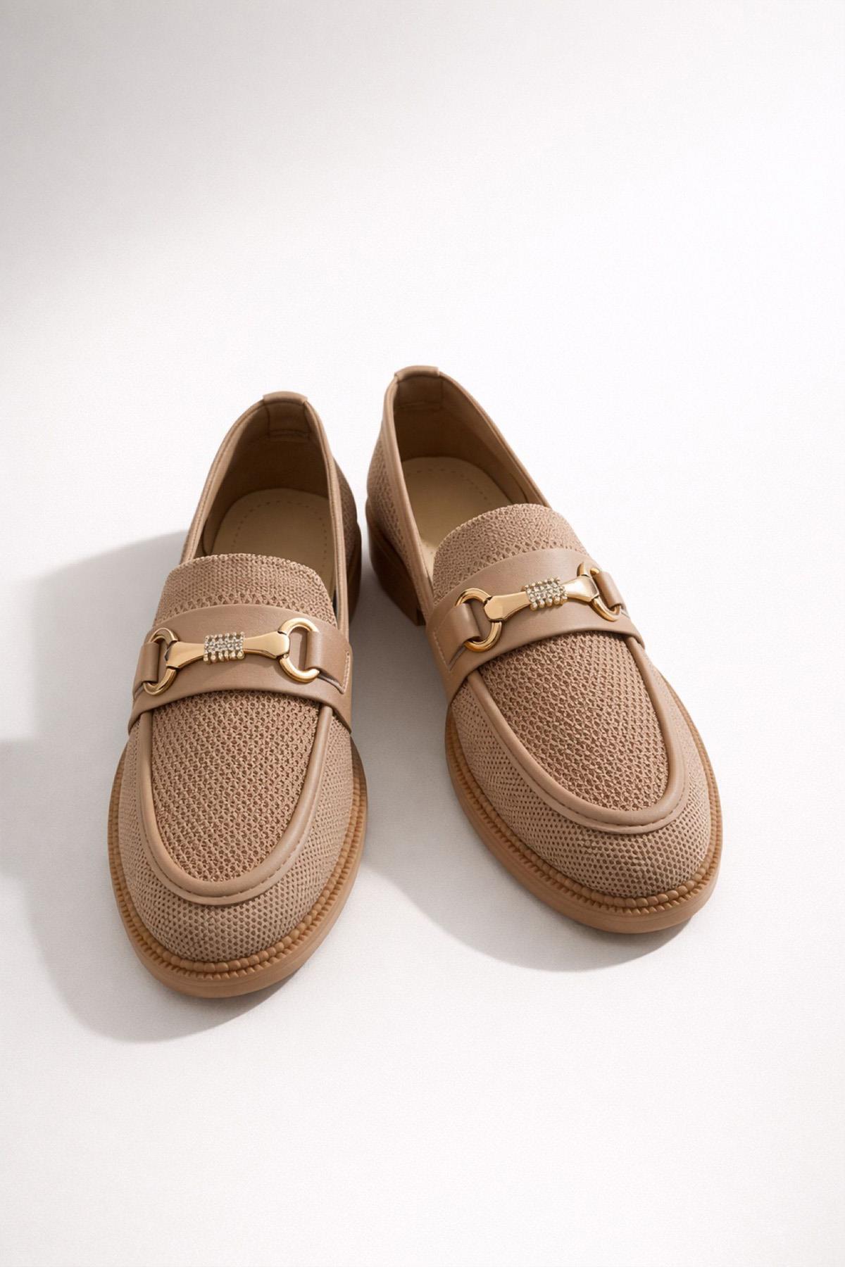 Kadın Marie Nud Triko Metal Tokalı Kadın Loafer Günlük Makosen Ayakkabı