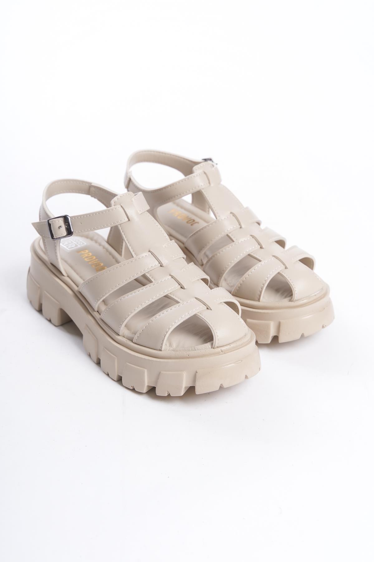 Kadın Petra Bej Yüksek Taban Kafes Model Sandalet 950