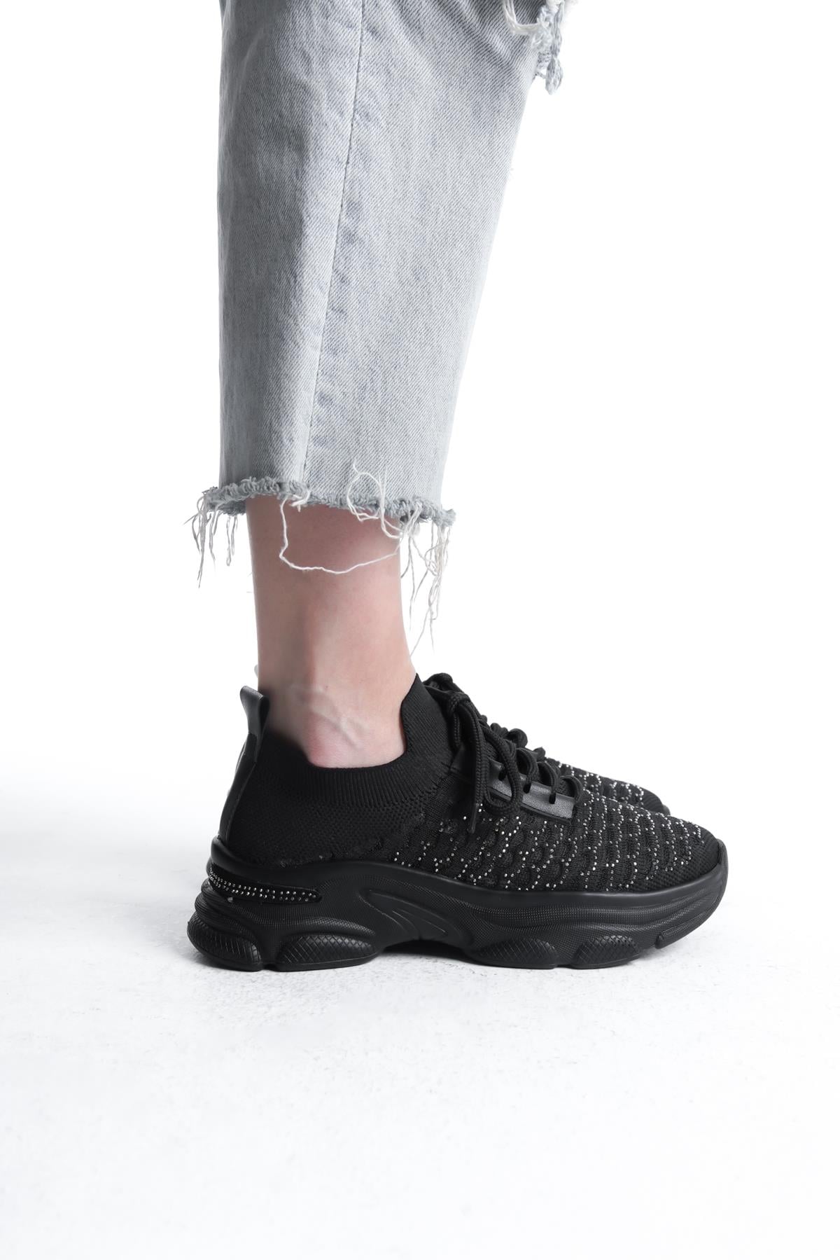 Kadın Rocco Siyah Triko Taşlı Spor Ayakkabı & Sneaker