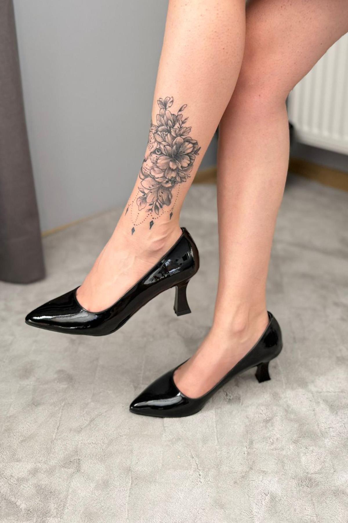 Kadın Sity Siyah Rugan 6 cm İnce Topuklu Stiletto