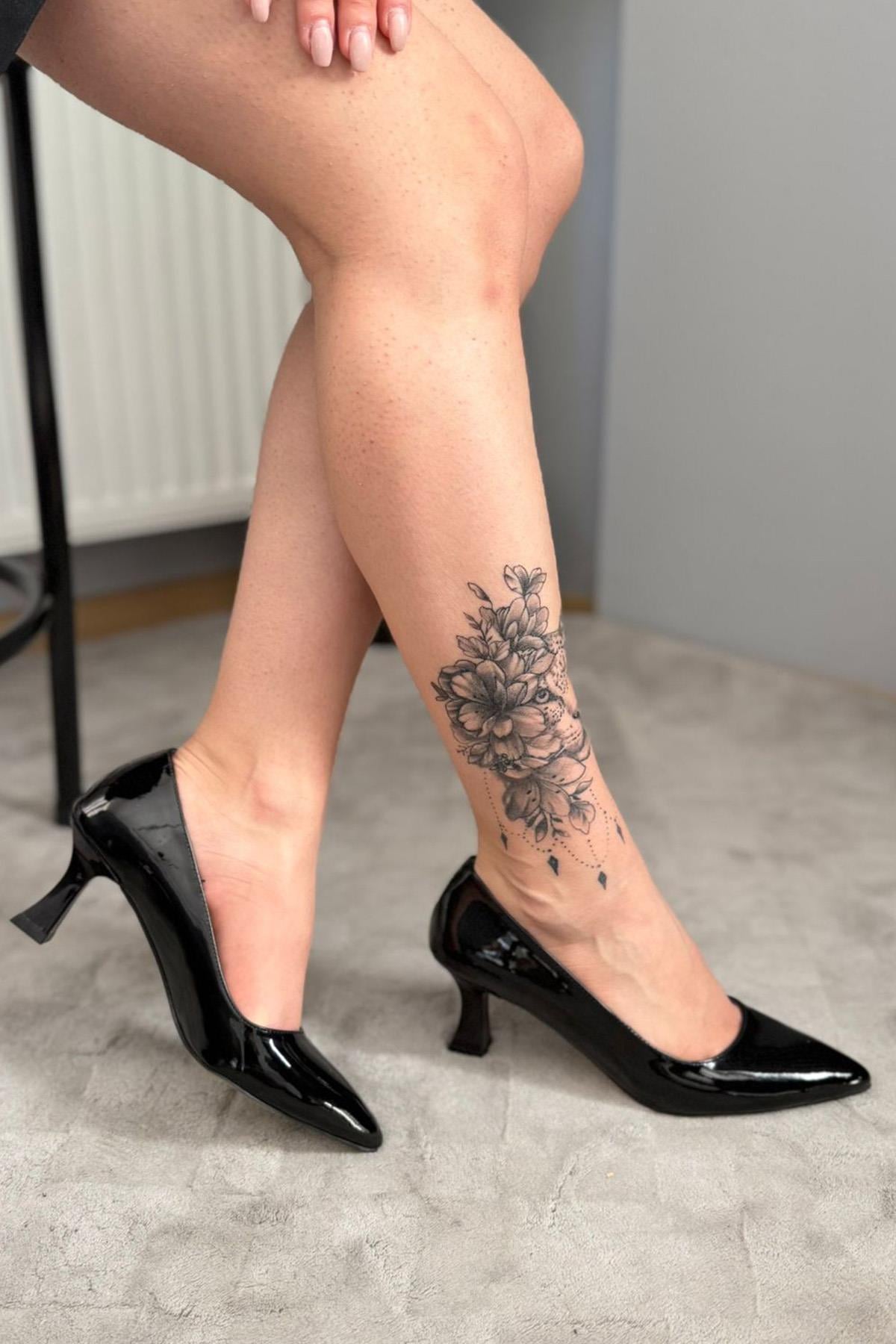 Kadın Sity Siyah Rugan 6 cm İnce Topuklu Stiletto