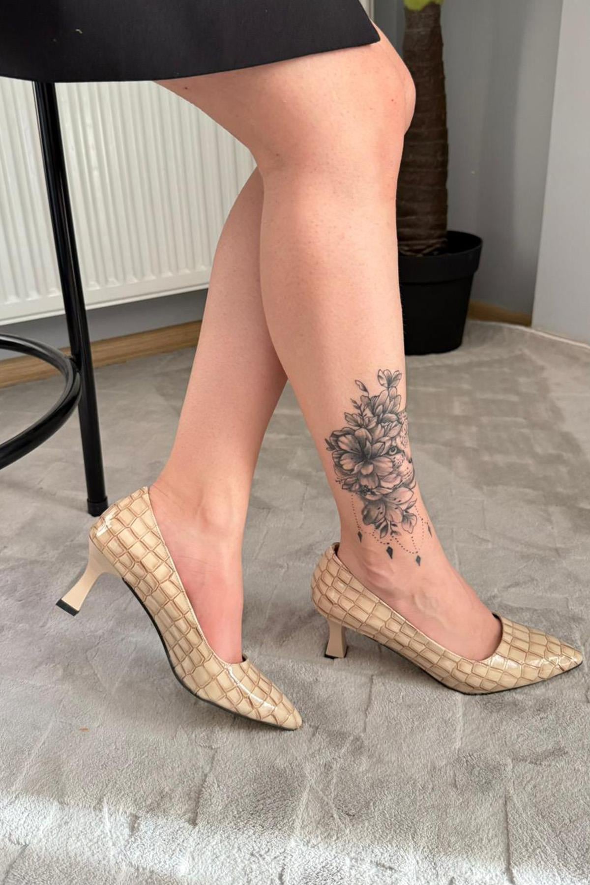 Kadın Sity Bej Kroko 6 cm İnce Topuklu Stiletto