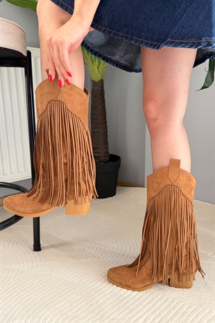 Kadın Dakota Taba Süet Püsküllü 5 cm Topuklu Kovboy Çizme
