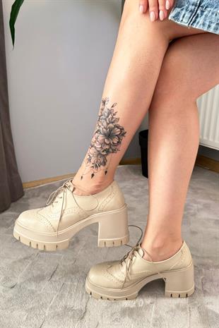 Kadın Diana Bej Cilt Carık Model 8 cm Topuklu Platformlu Ayakkabı